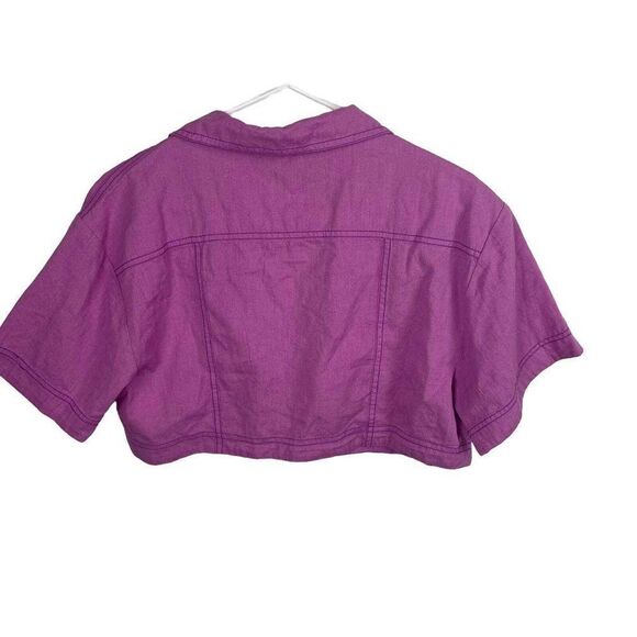 NWT Free People Honey Dew Crop Top Button Down Linen Blend Purple Size S ($78) - Picture 4 of 10